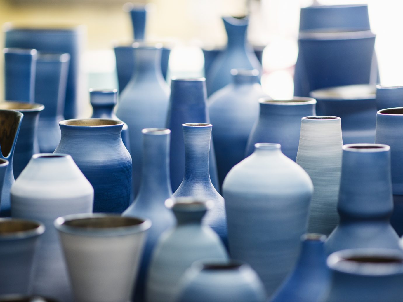 Ceramic pottery in shades of blue