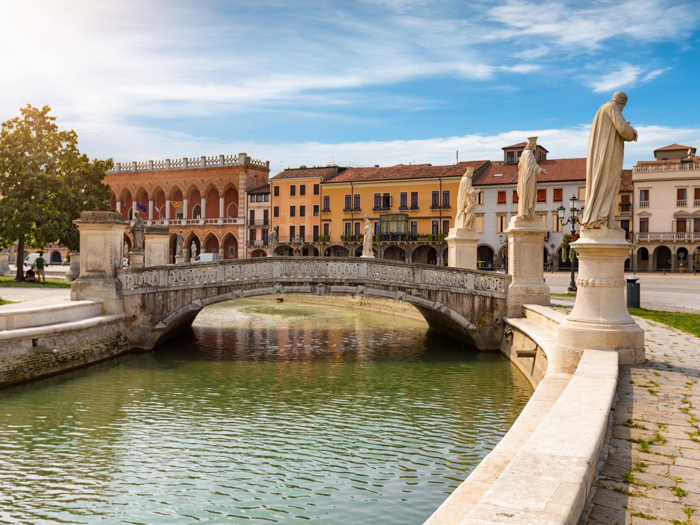 The Prato della Valle Square in Padova, Italy, with it`s canals and bridges