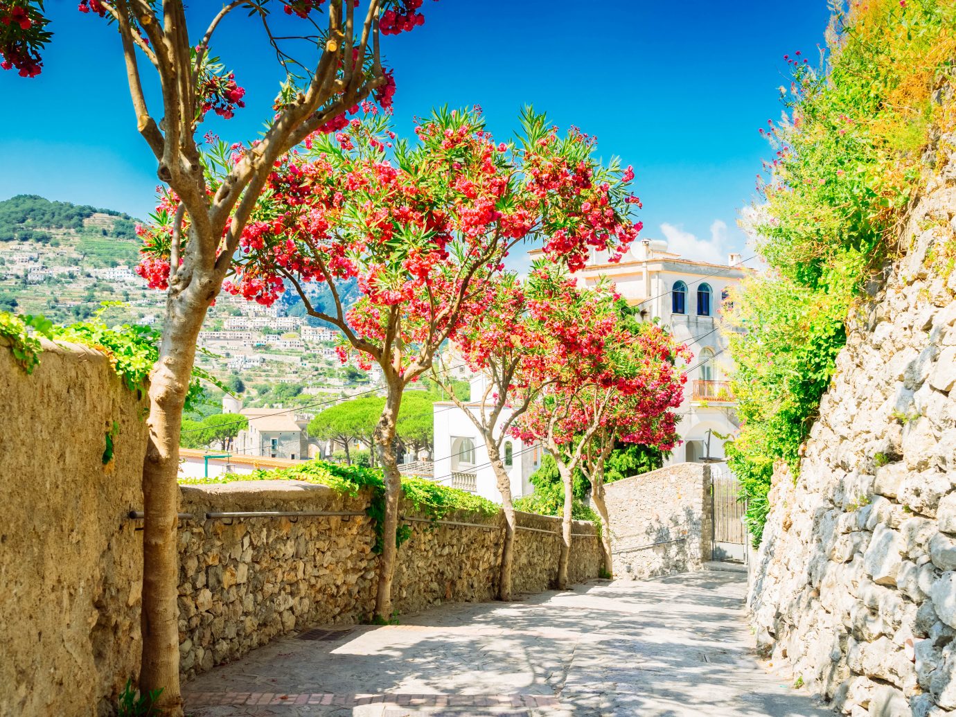 Street in Ravello village, Amalfi coast of Italy, toned image