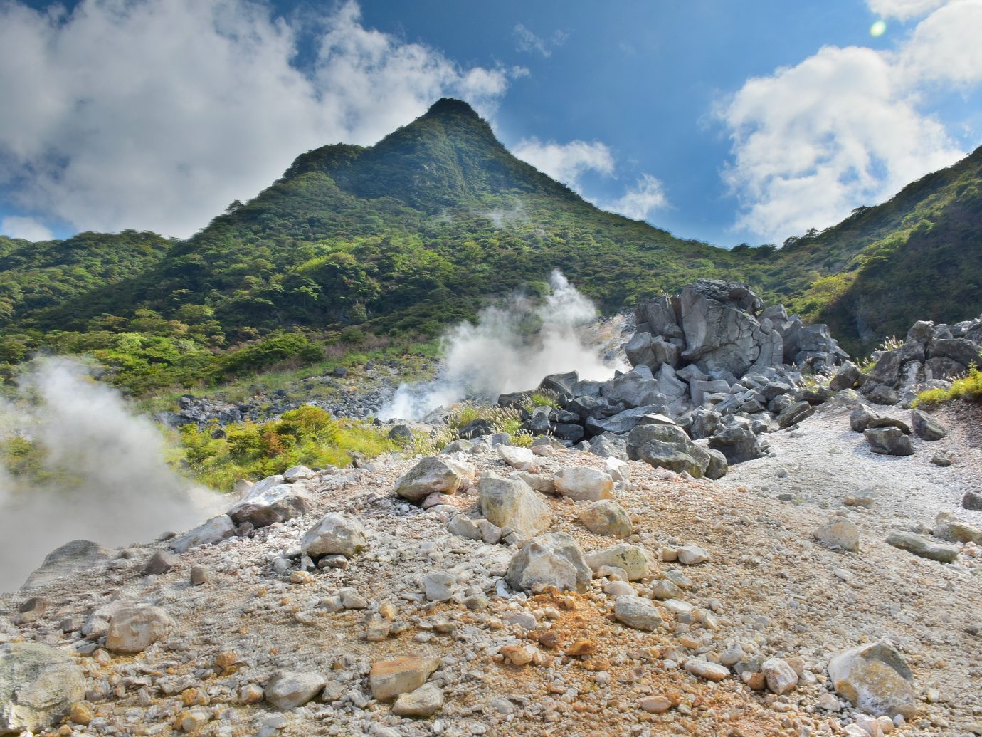 Hot spring vents at Owakudani valley at Hakone in Japan