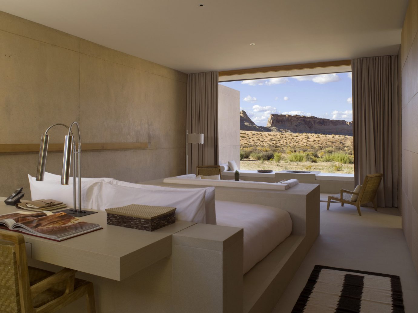 Hotel room with view of desert scape at Amangri