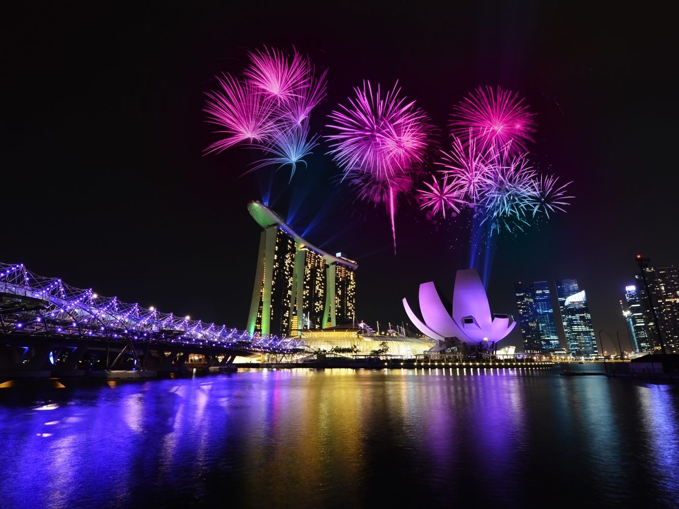 Fireworks over singapore Skyline