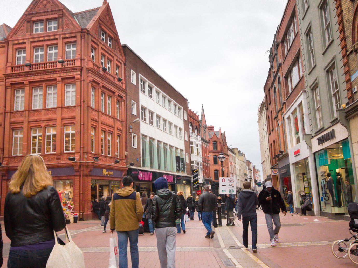 View of Grafton Street with shoppers in Dublin Ireland