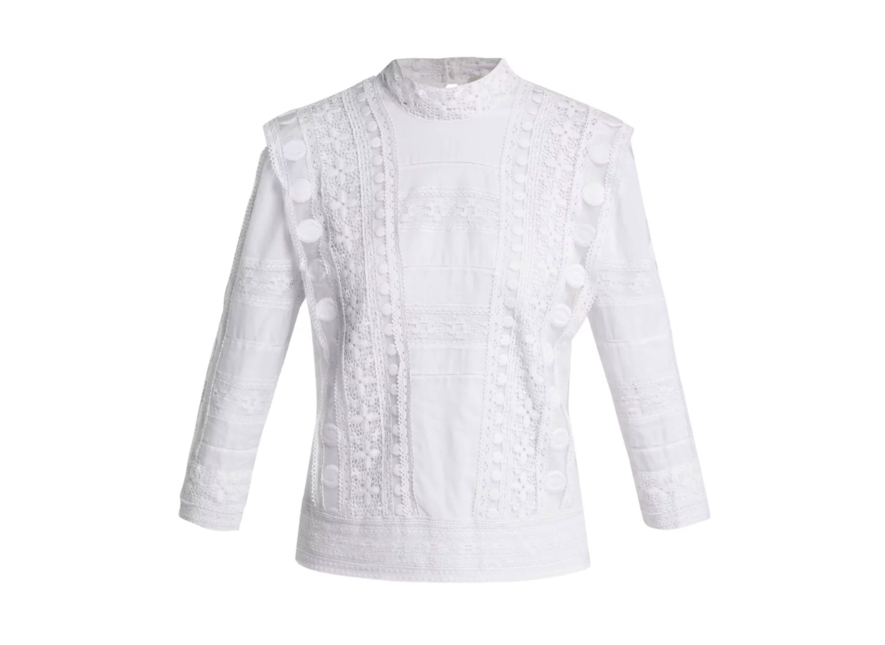 Sea Ila crochet lace-embroidered cotton blouse