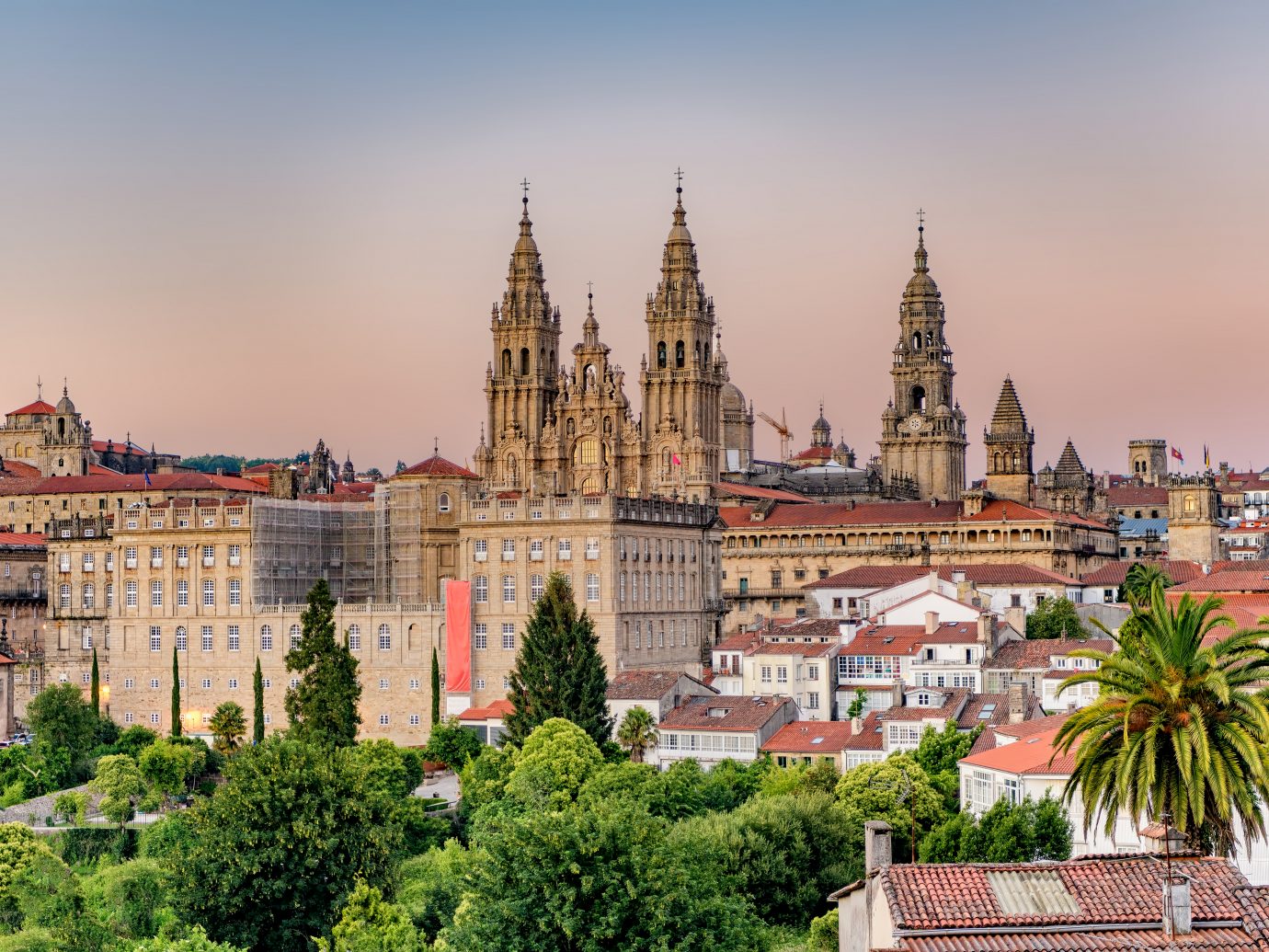 Santiago de Compostela cathedral and cityscape.