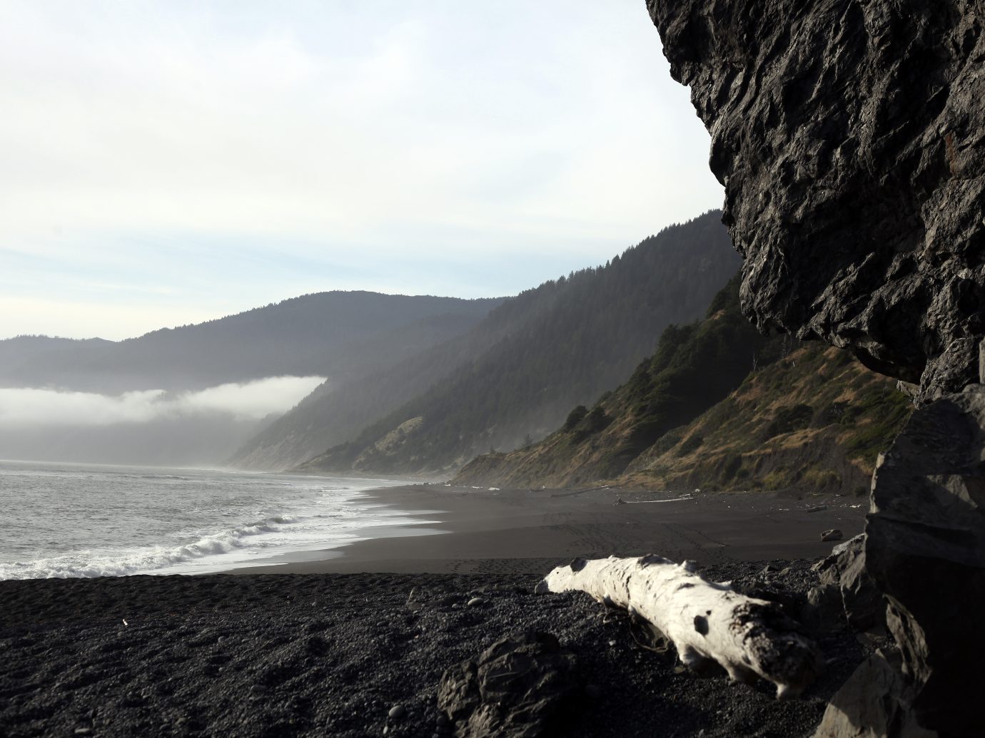 Black Sands Beach, Eroded cliffside along the isolated sands of Northern California's Lost Coast