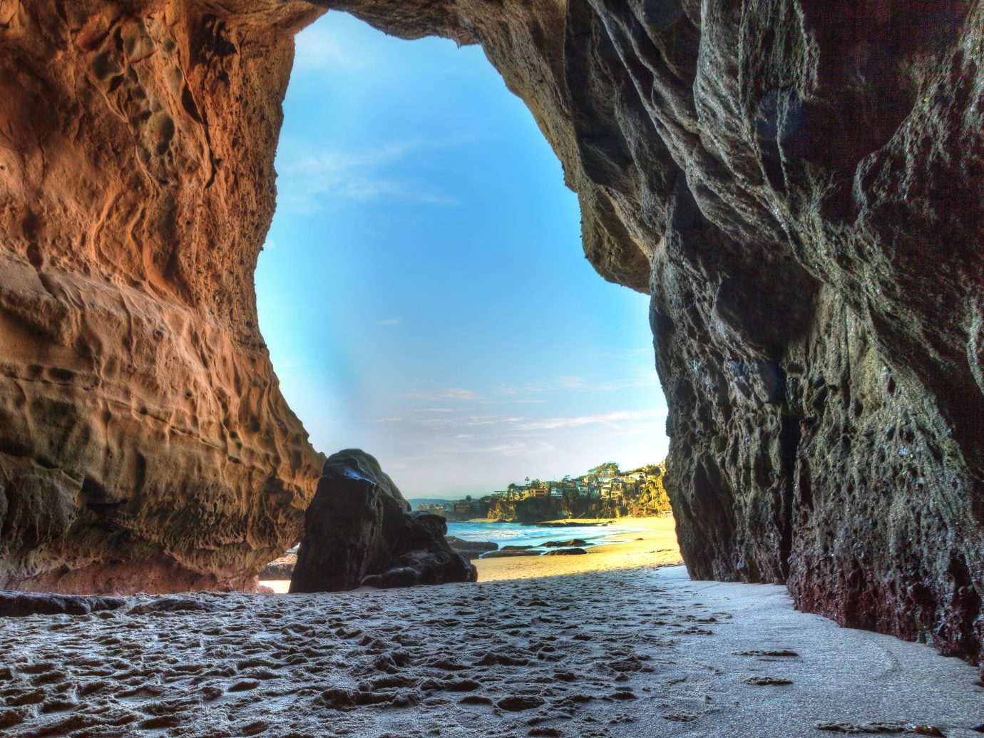 Opening of a cave at One Thousand Steps Beach in Laguna Beach, California, USA