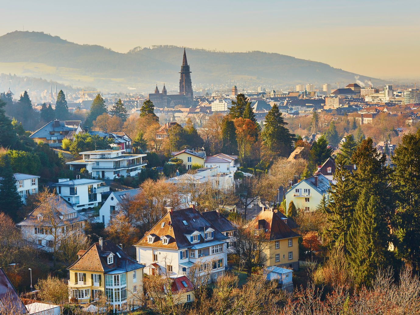 Beautiful panorama of Freiburg im Breisgau in Germany