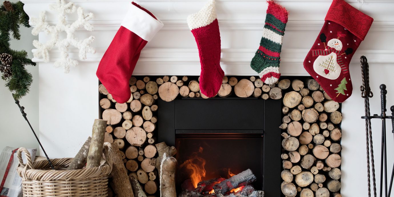 Christmas stockings hanging by the fireplace