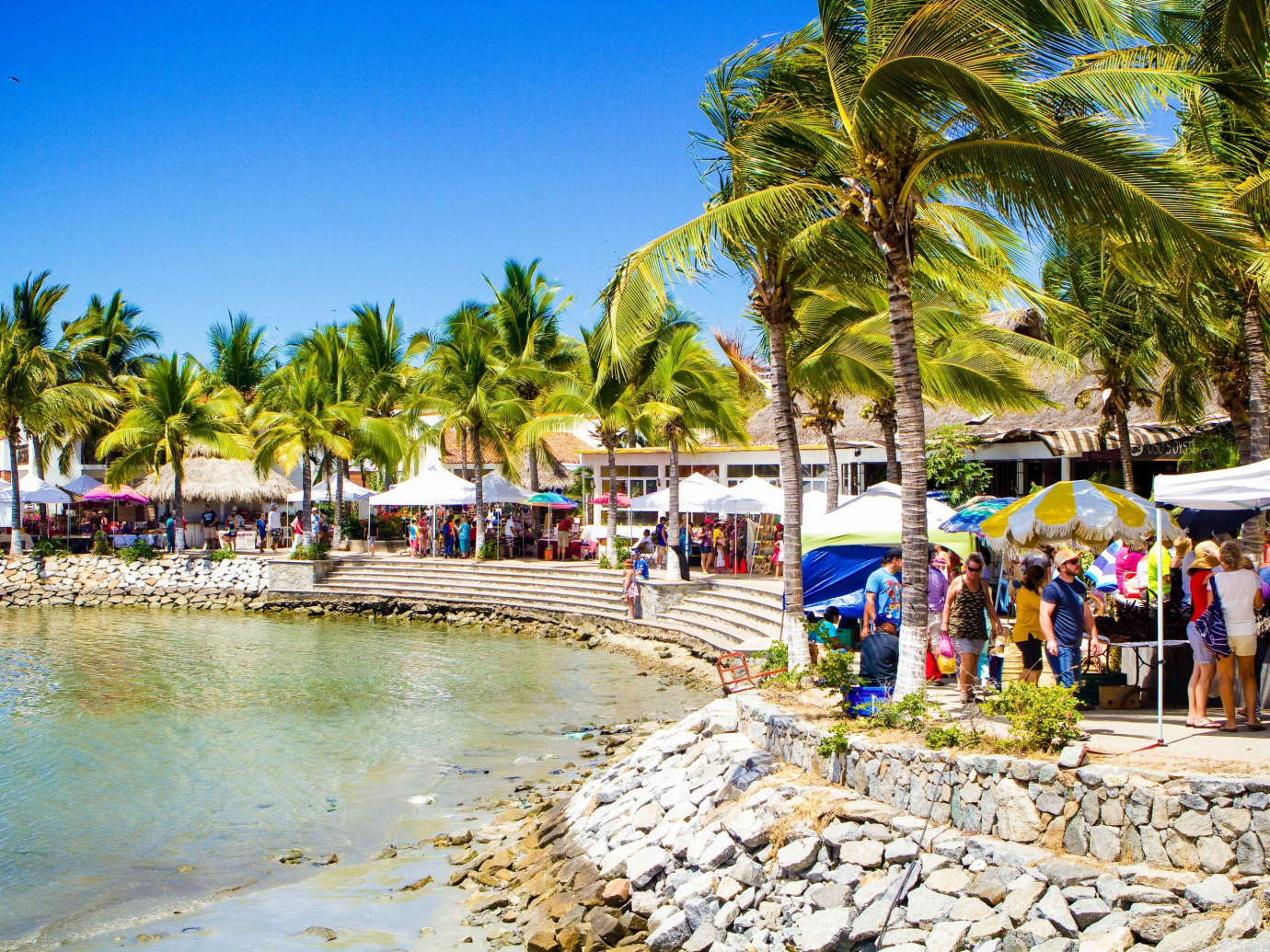 Lively area with tents and set up shops in Puerto Vallarta