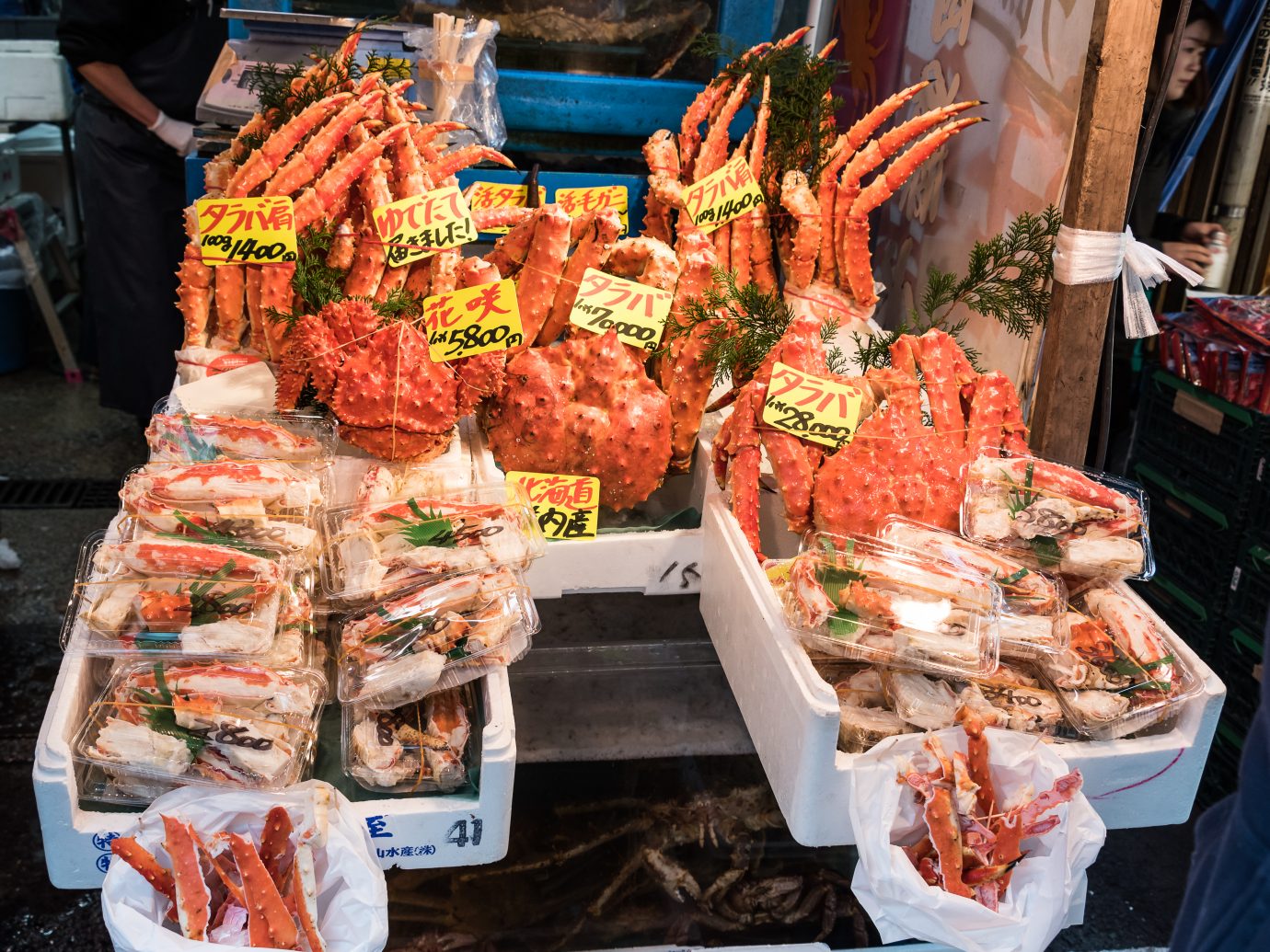 Crabs for sale at the Tsukiji fish market.
