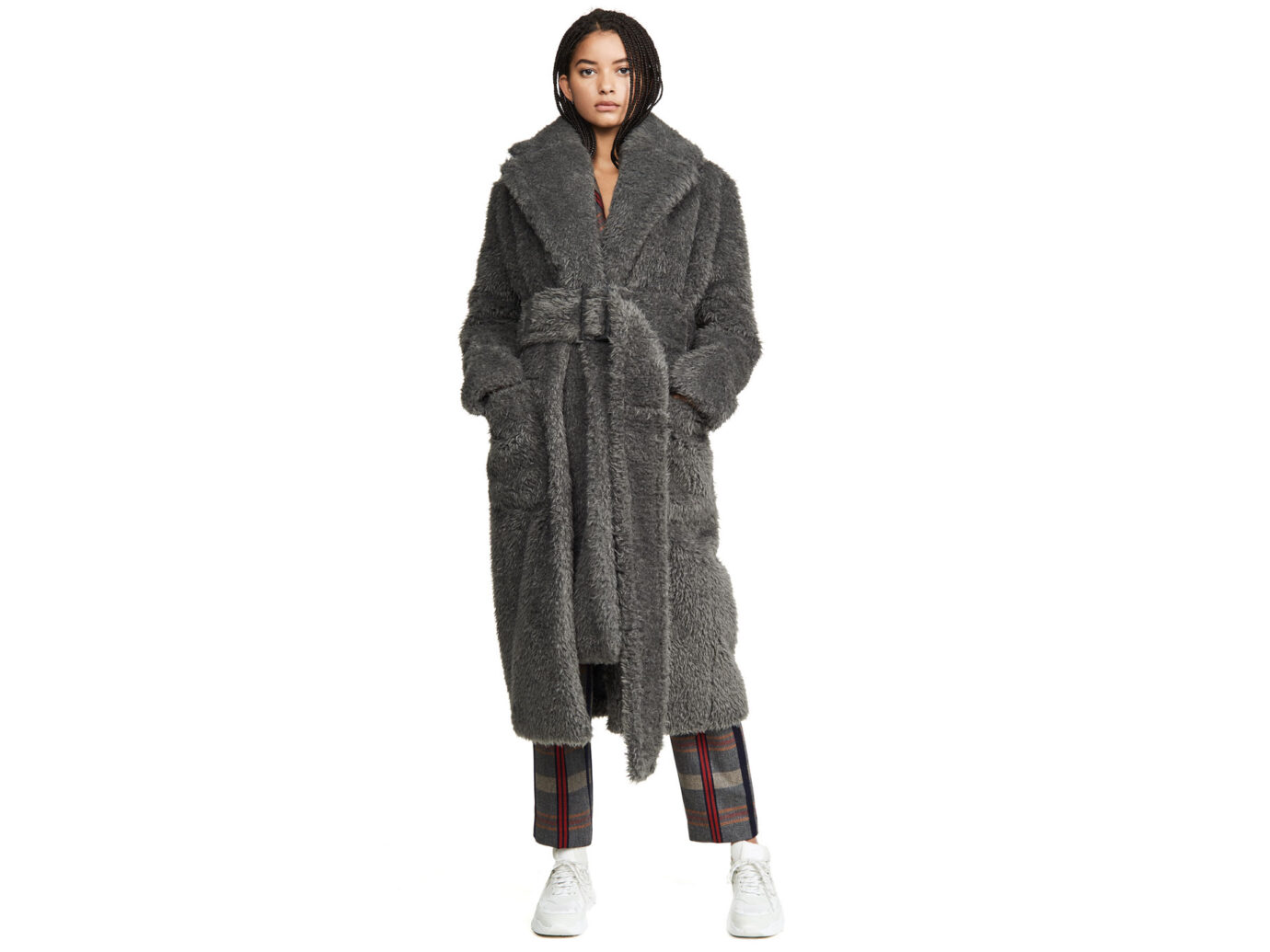Helmut Lang Shaggy Fur Belted Coat