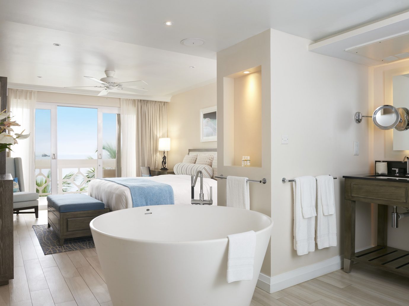 guestroom and soaking tub at The BodyHoliday, St. Lucia