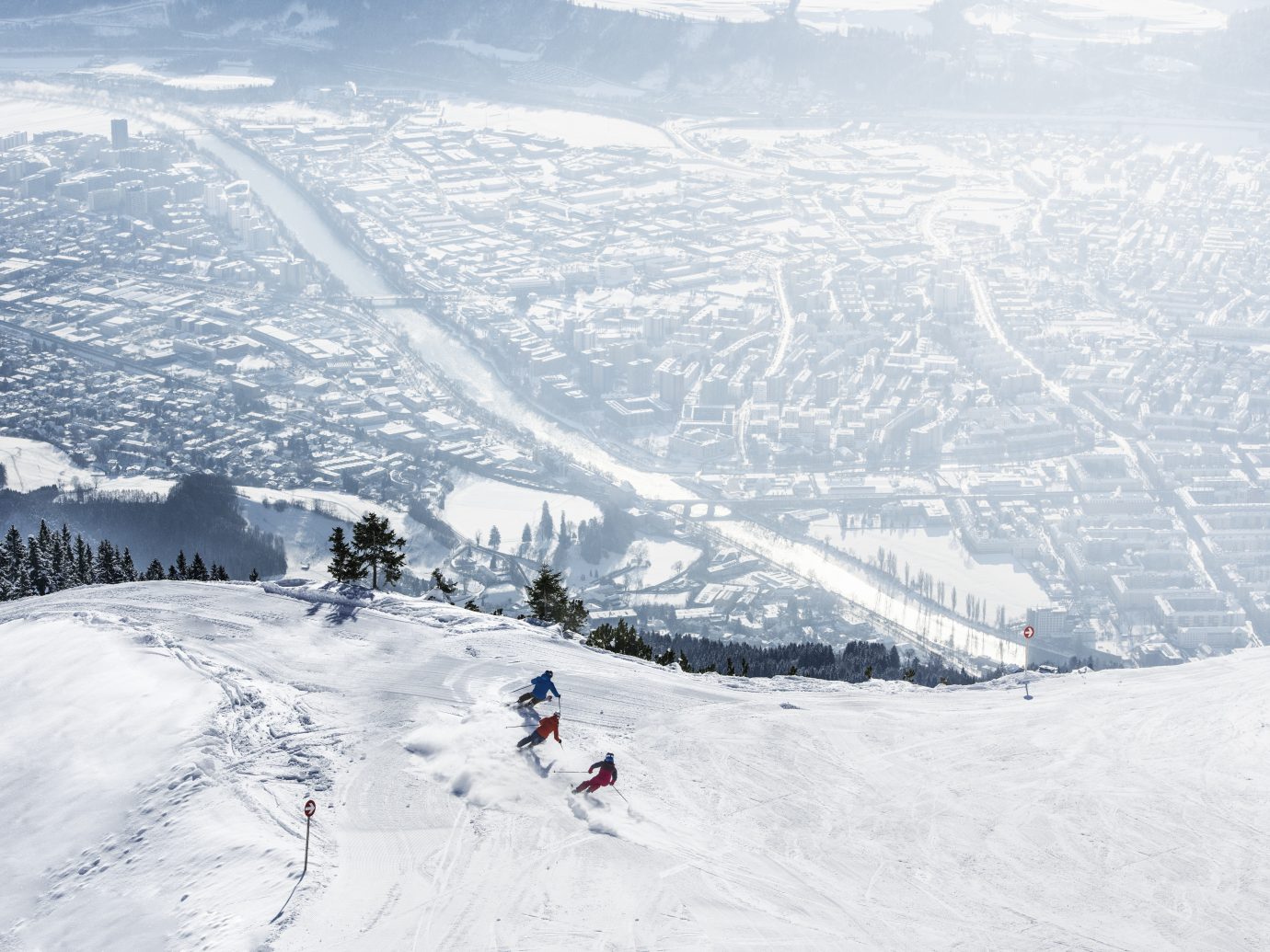 Skiers on a mountain in Innsbruck, Austria