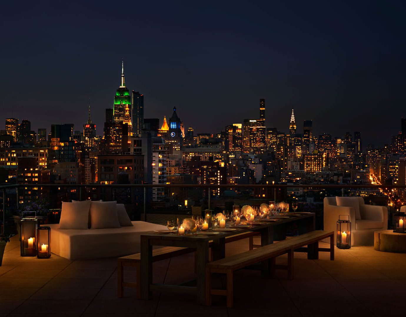 rooftop at PUBLIC overlooking NYC at night