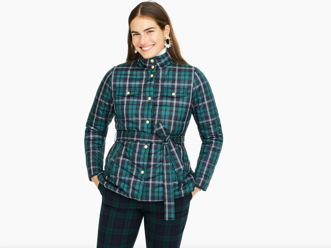 J.Crew Plaid Belted Puffer Jacket