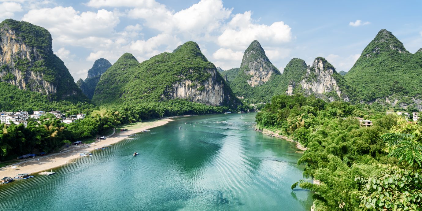 view of karst mountains and the Li River (Lijiang River)