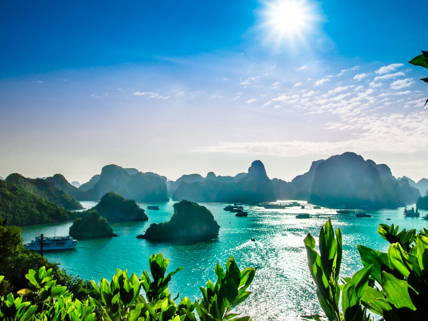 View on karst landscape by halong bay in Vietnam