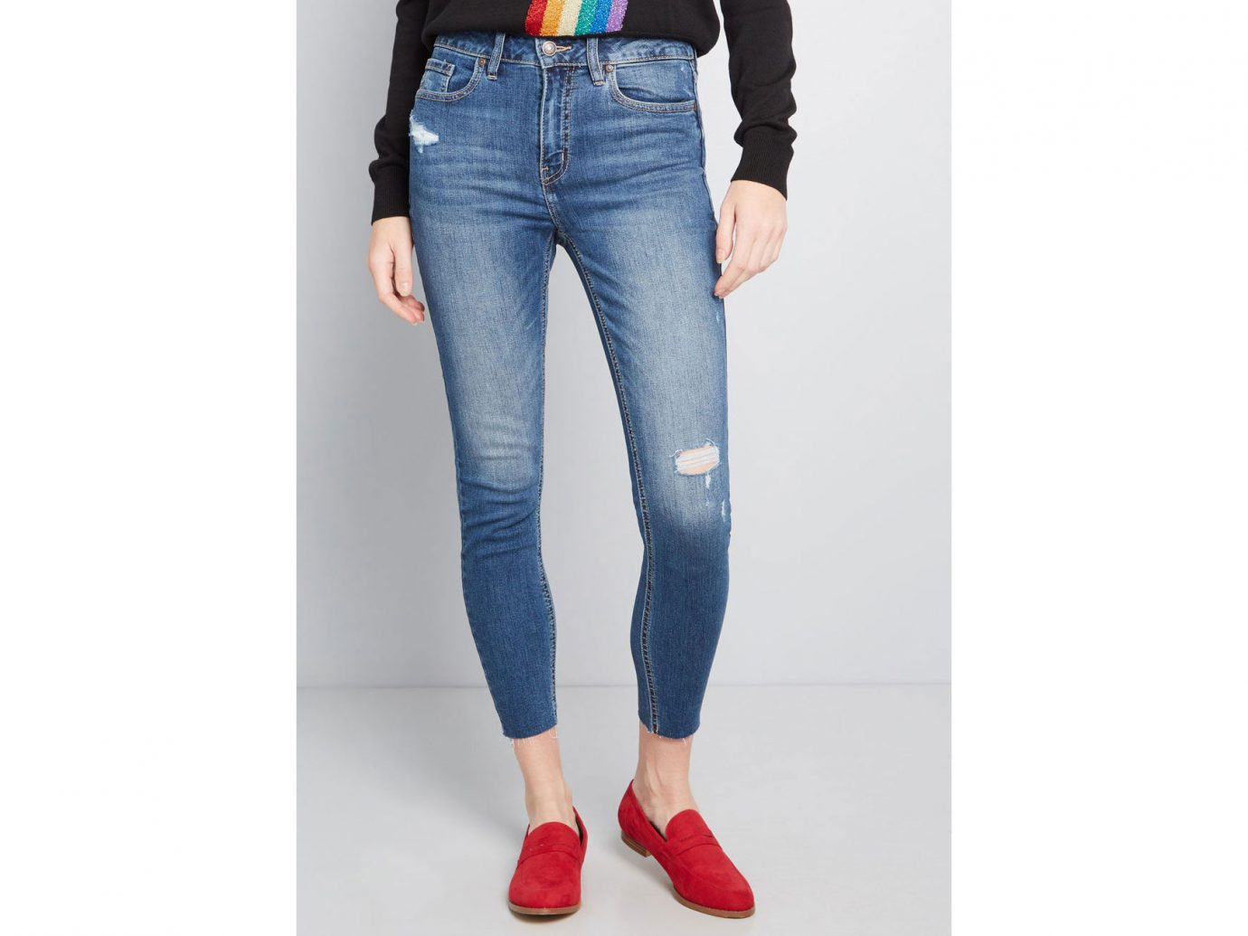 Modcloth Crop the Talk Distressed Skinny Jeans