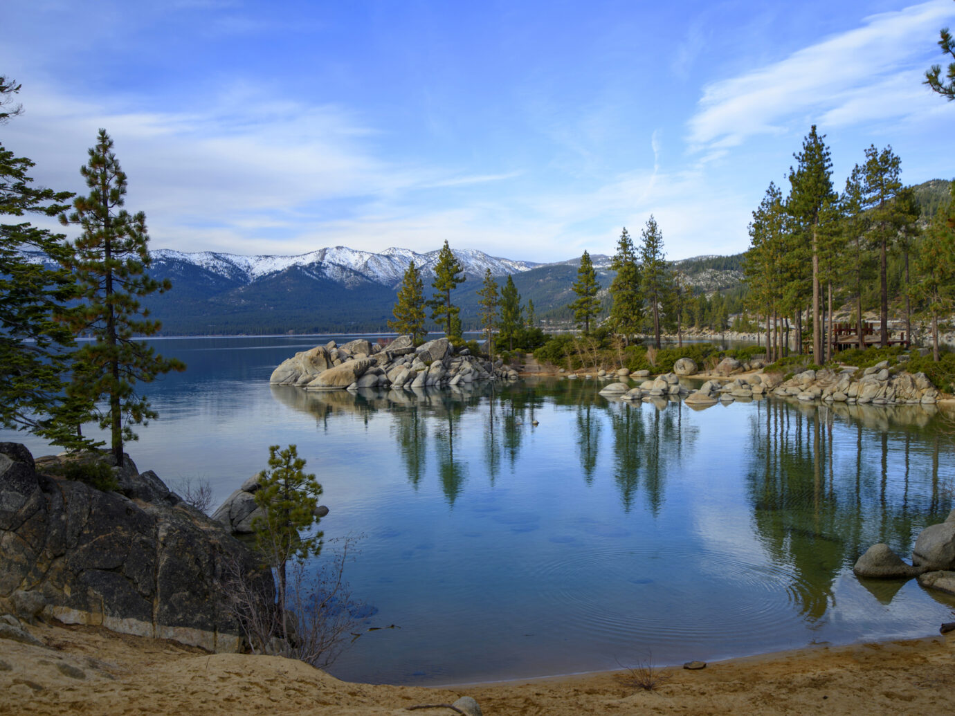 Lake Tahoe with snow capped mountain