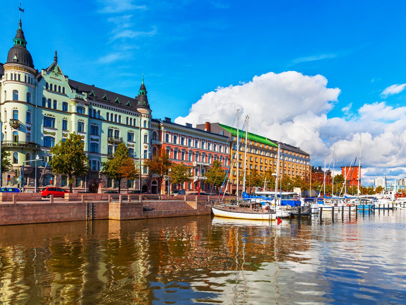 Scenic summer view of the Old Port pier in Helsinki