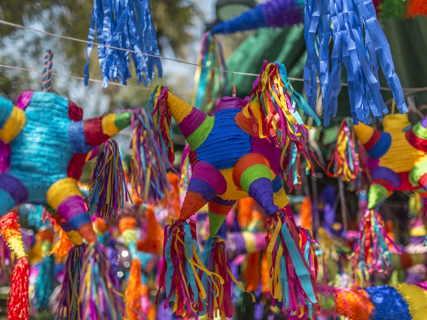 Colorful image from Mexican pinatas. This craft is very popular and can be purchased at any stand throughout Mexico.