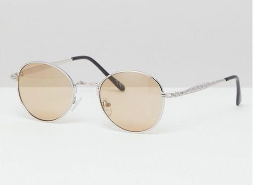 ASOS DESIGN round sunglasses in silver metal with amber lens