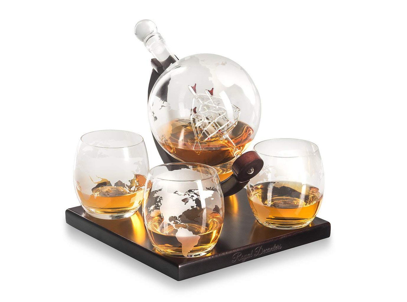 Royal Decanters Etched Globe Whiskey Decanter Gift Set