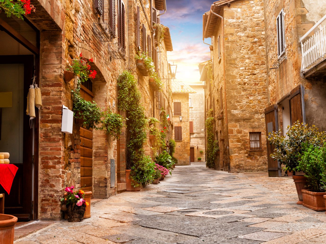 Colorful street in Pienza Italy