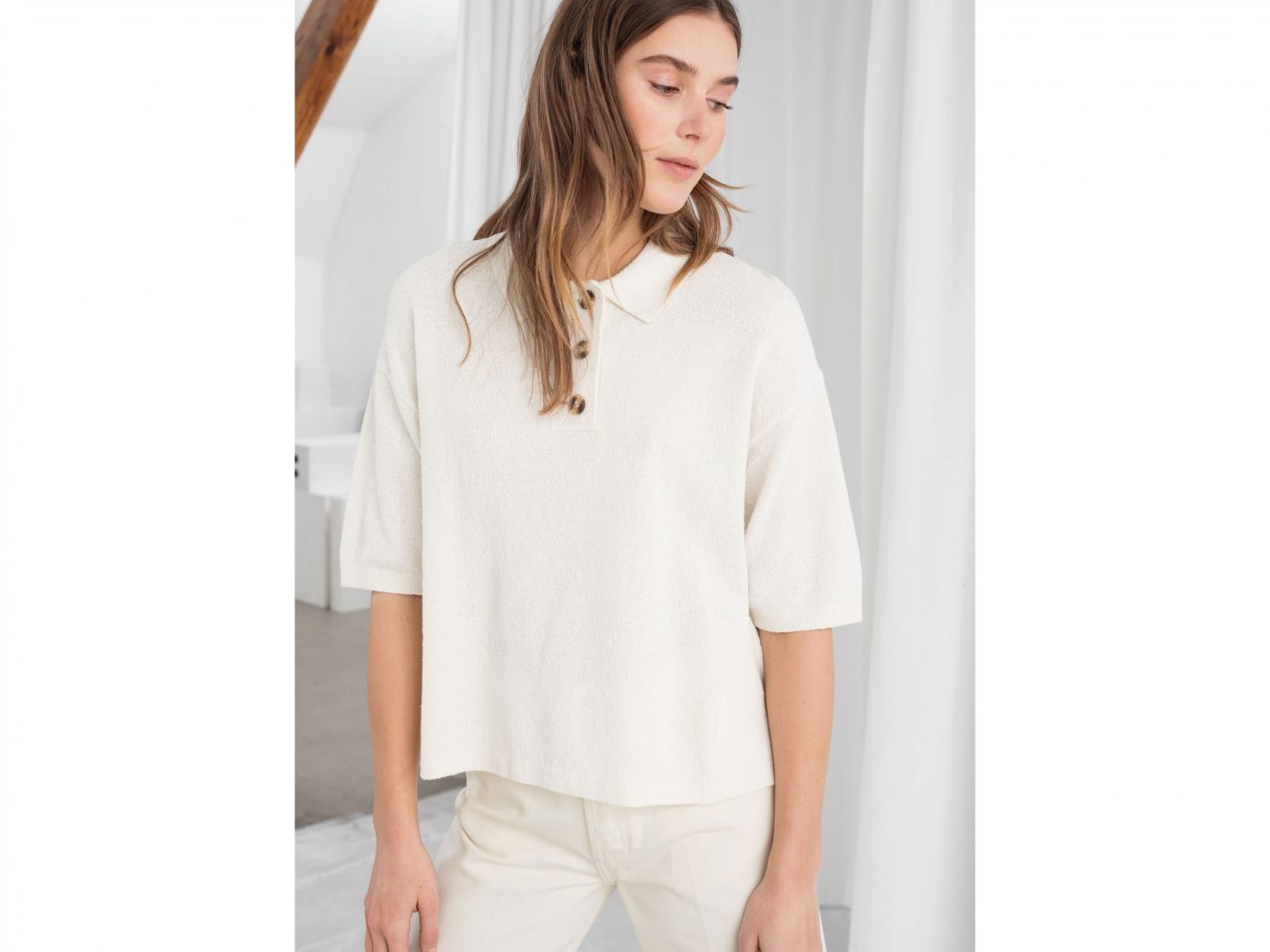 & Other Stories Textured Cotton Blend Polo Top