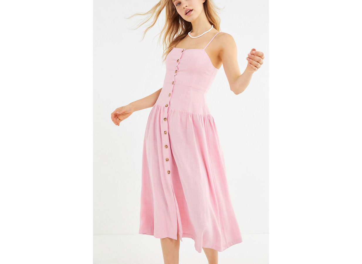 Urban Outfitters Linen Button-Down Drop Waist Midi Dress