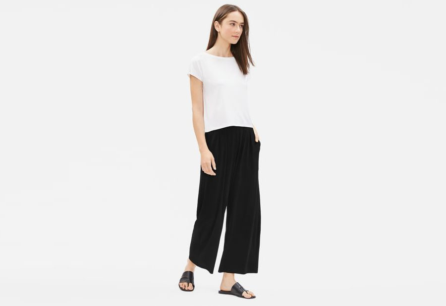 Eileen-Fisher STRETCH SILK JERSEY WIDE ANKLE PANT