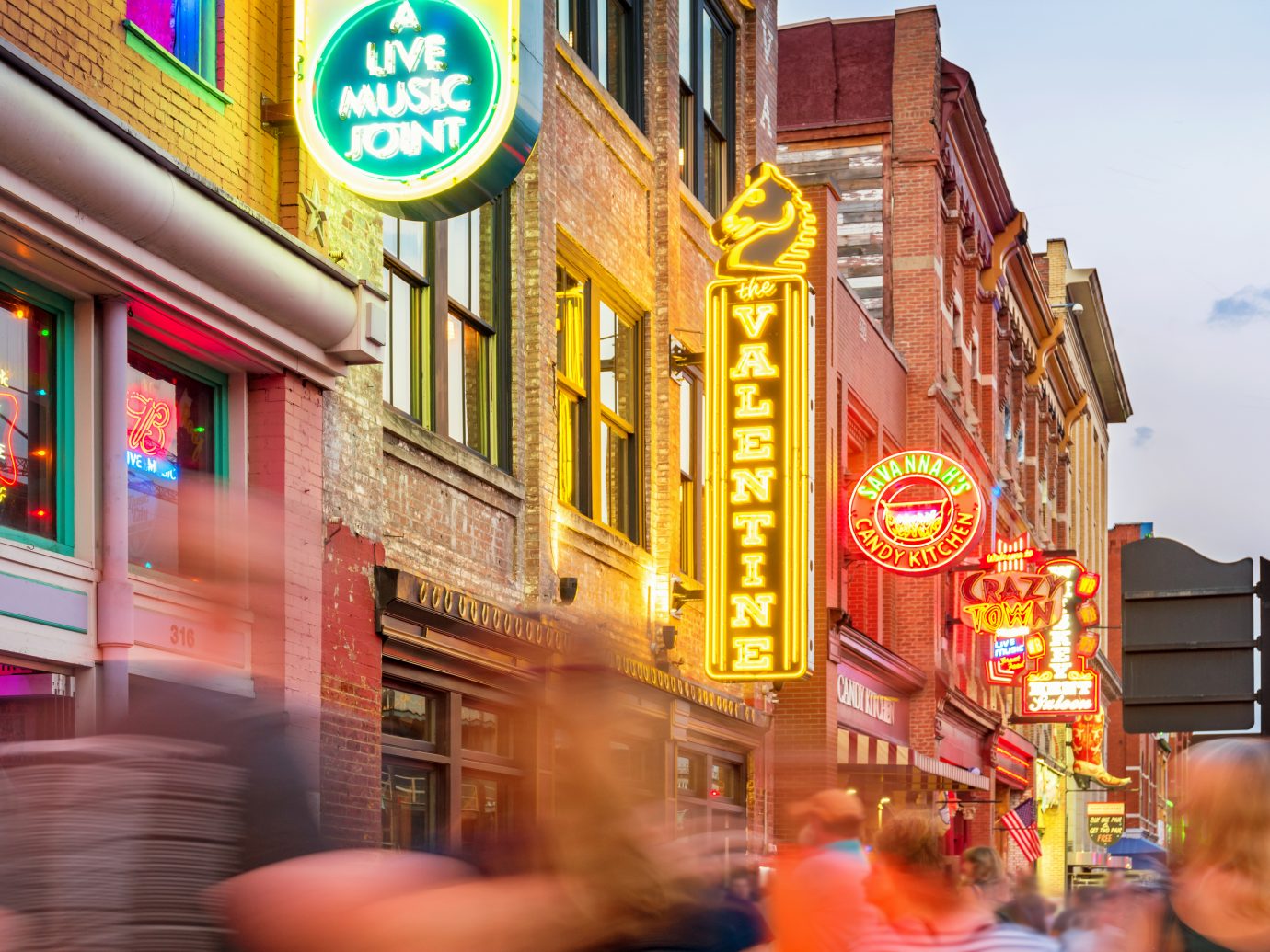 Broadway pub district in downtown Nashville, Tennessee,