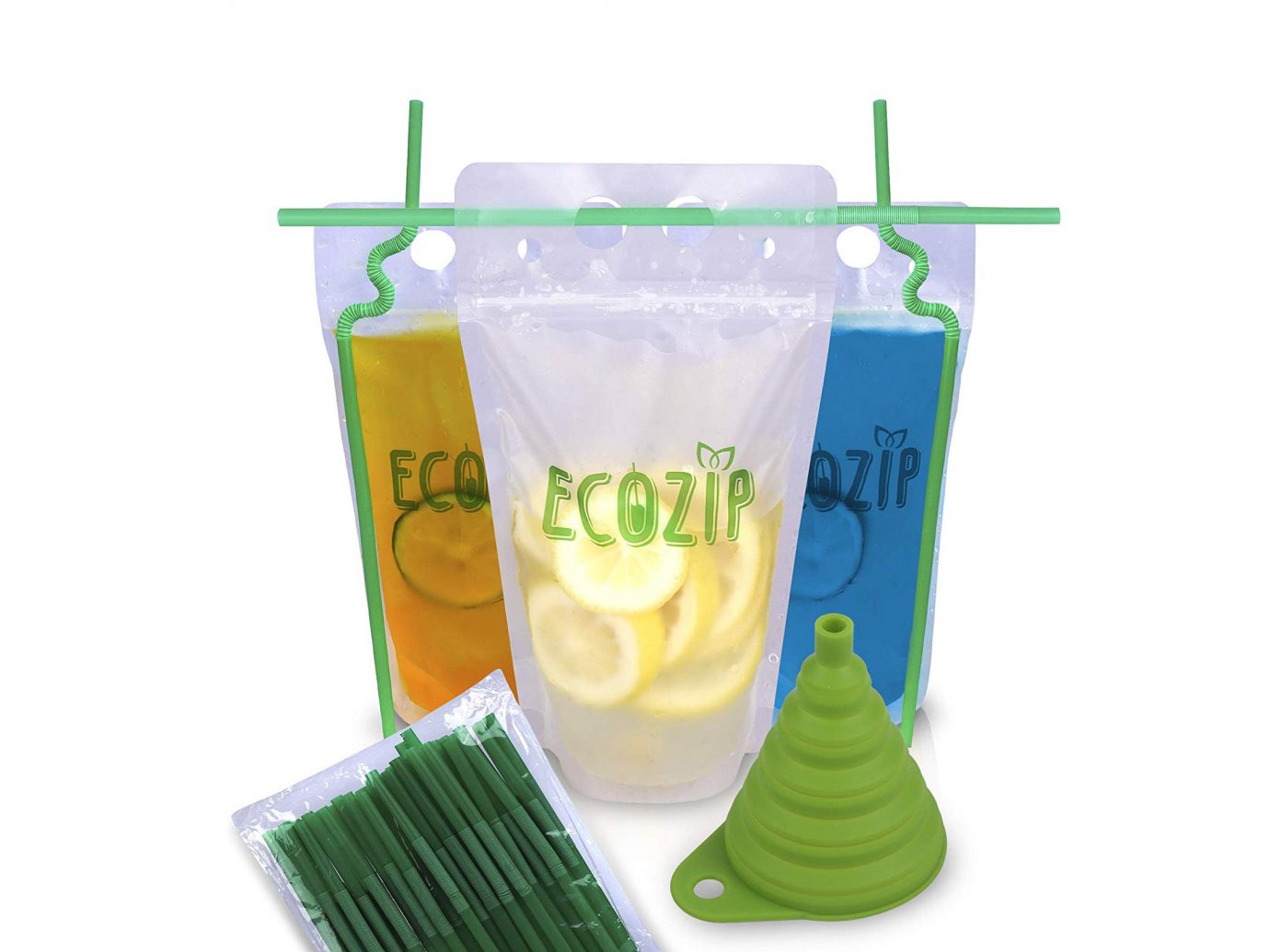 Eco 50pcs Ziplock Drink Pouch set with straws