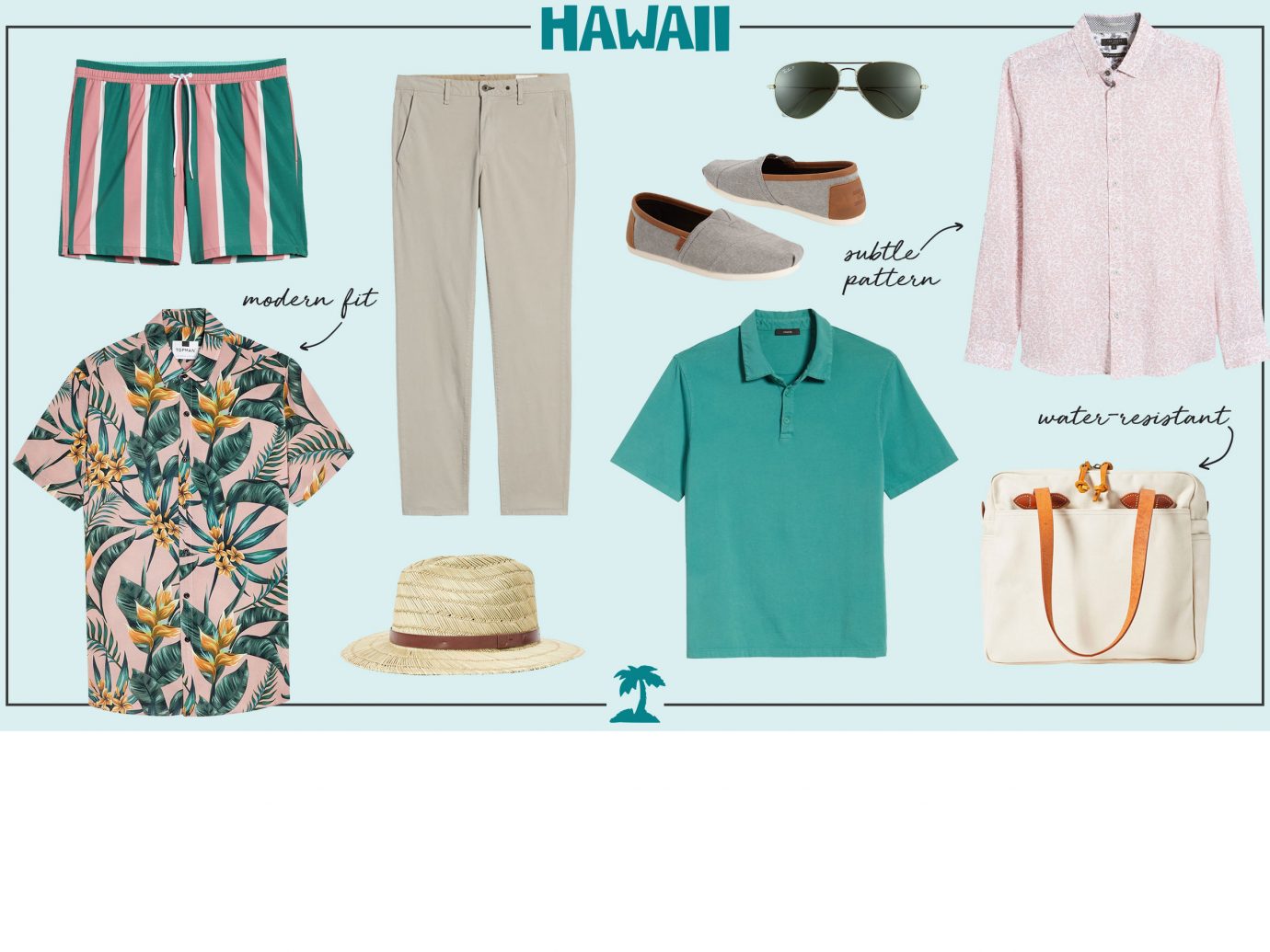 What to wear in Hawaii collage - men