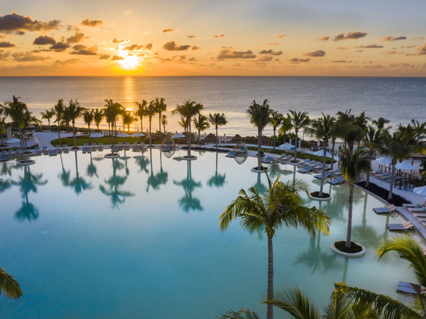 pool and ocean view at sunset at Haven Riviera Cancun, Mexico