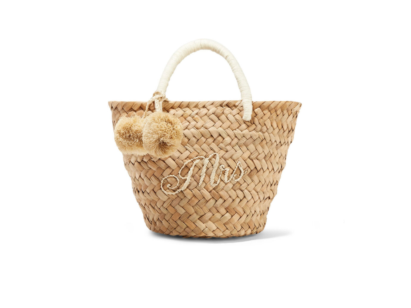 Kayu St Tropez mini pompom-embellished embroidered woven straw tote