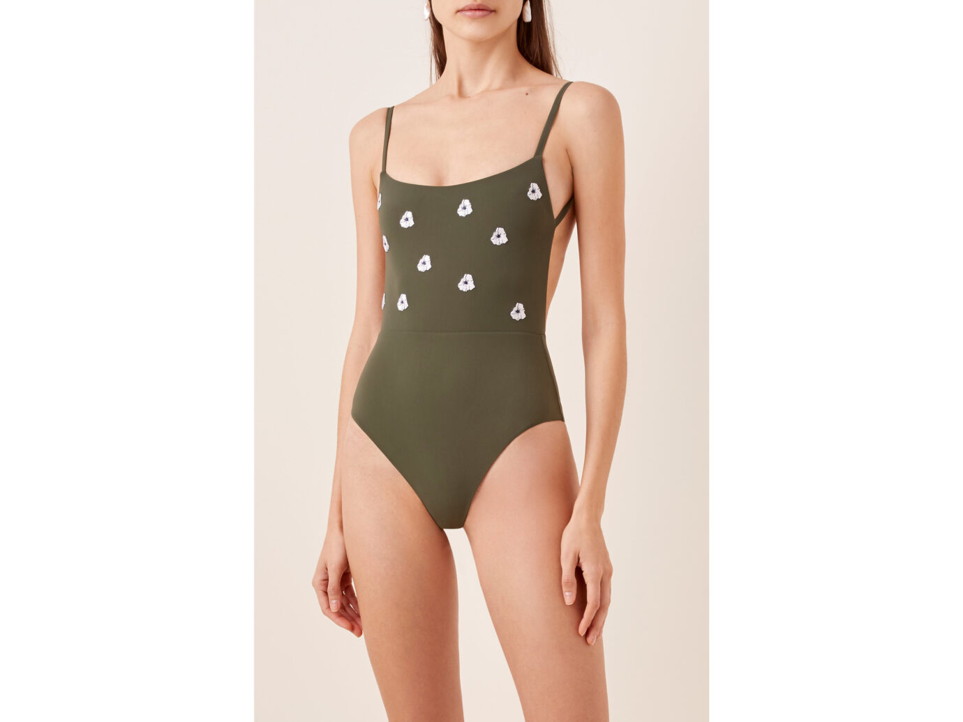 Anemone Floral-Embroidered Open Back One Piece Swimsuit