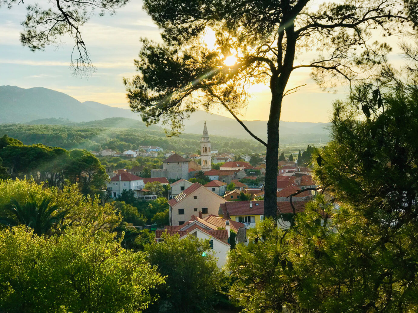 View of the village of Hvar just before sunset