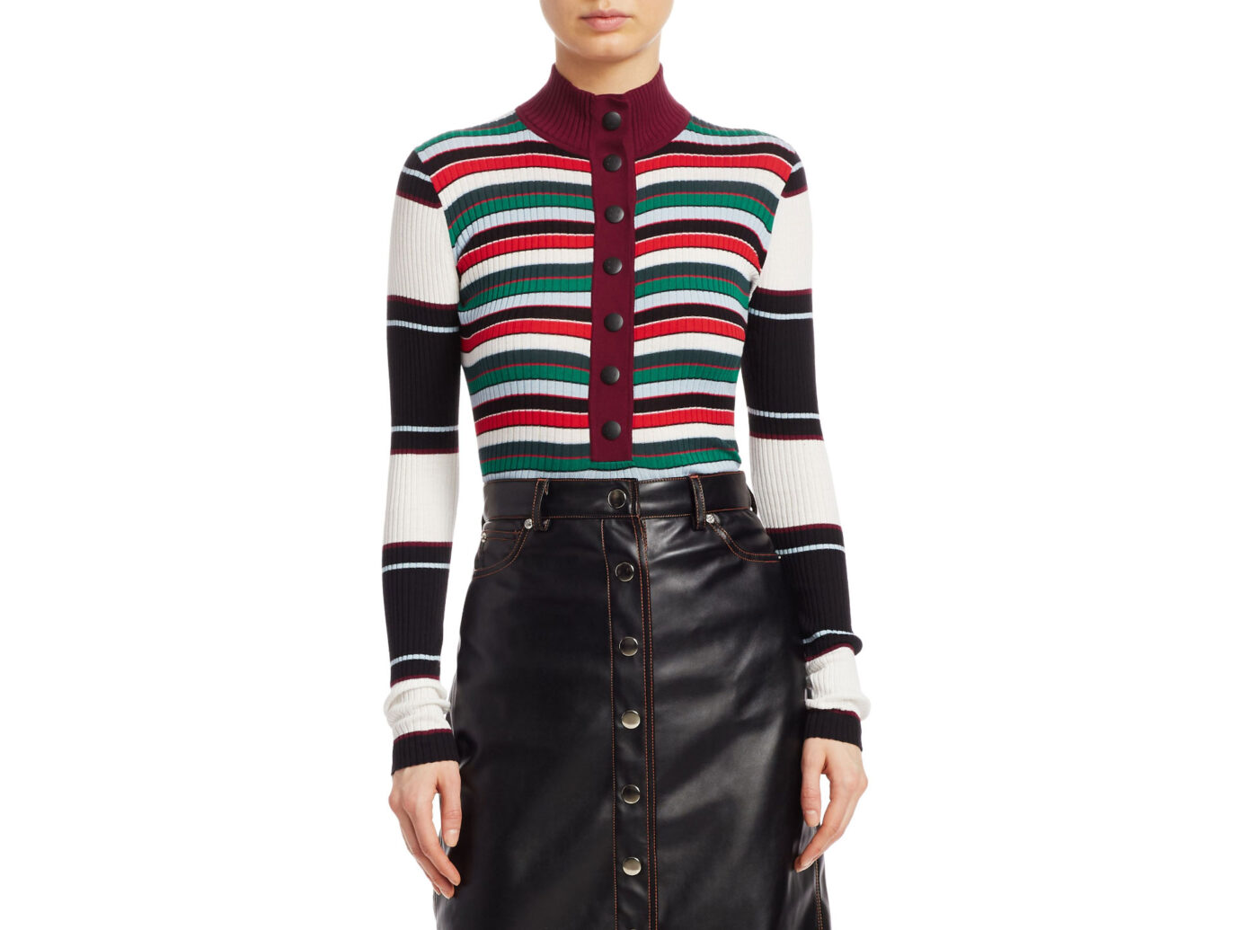Proenza Schouler PSWL Ribbed Rugby Striped Turtleneck Sweater
