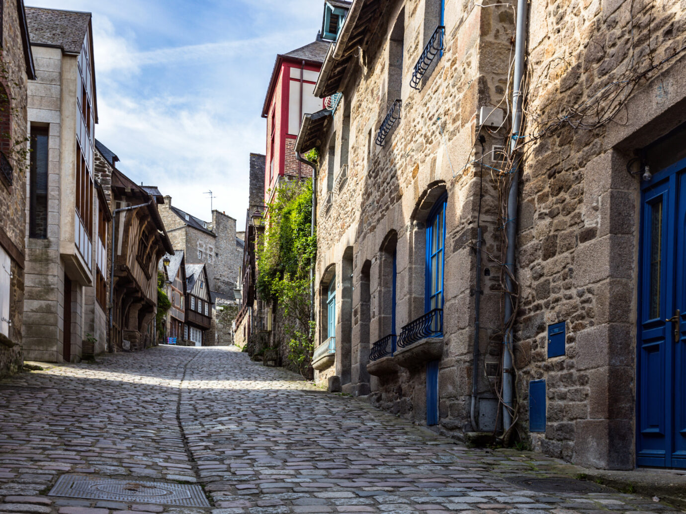 Streets with colombage houses in the famous city of Dinan. Normandy, France