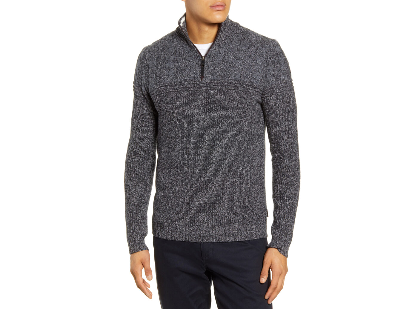 Ted Baker London Ladders Cable Knit Quarter Zip Pullover