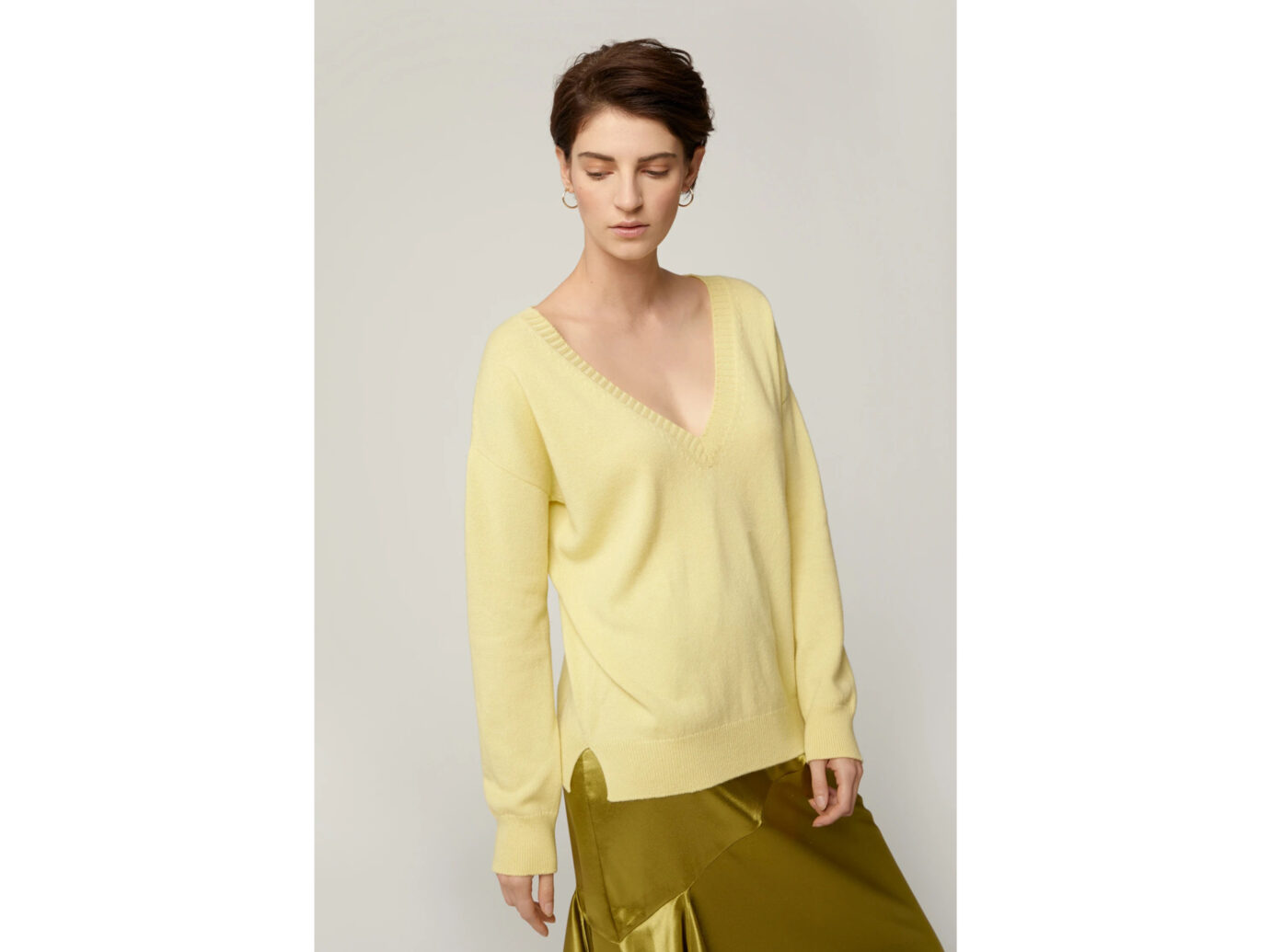 Frances Austen Reversible V Pale Lemon Sweater
