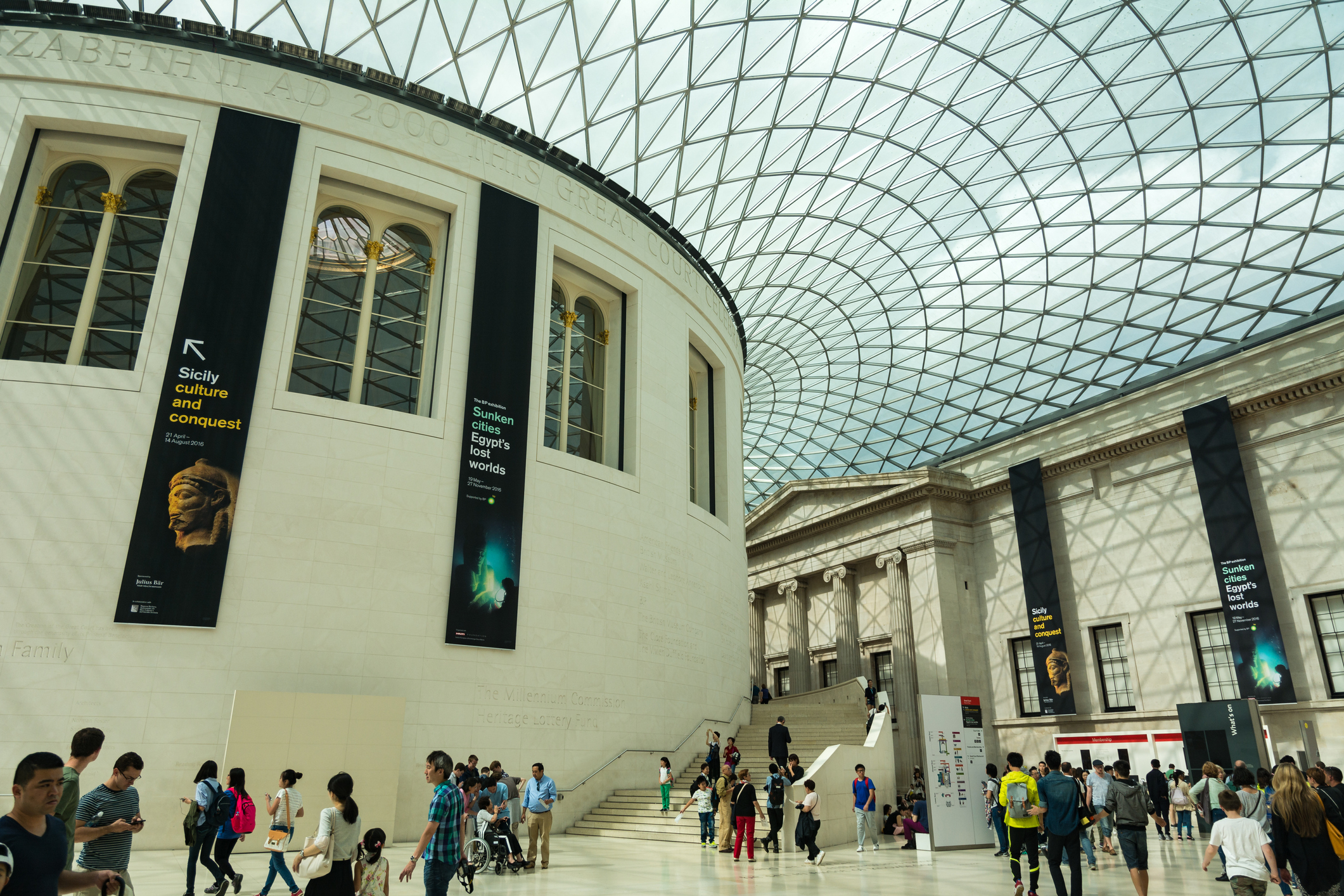 Tourists at the British Museum, picture taken from the interior